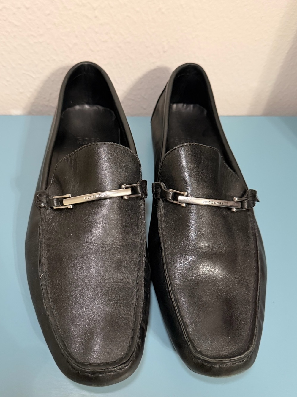 Hugo Boss Horse Bit Black Leather Driver Loafers Shoes Mens Size 9
